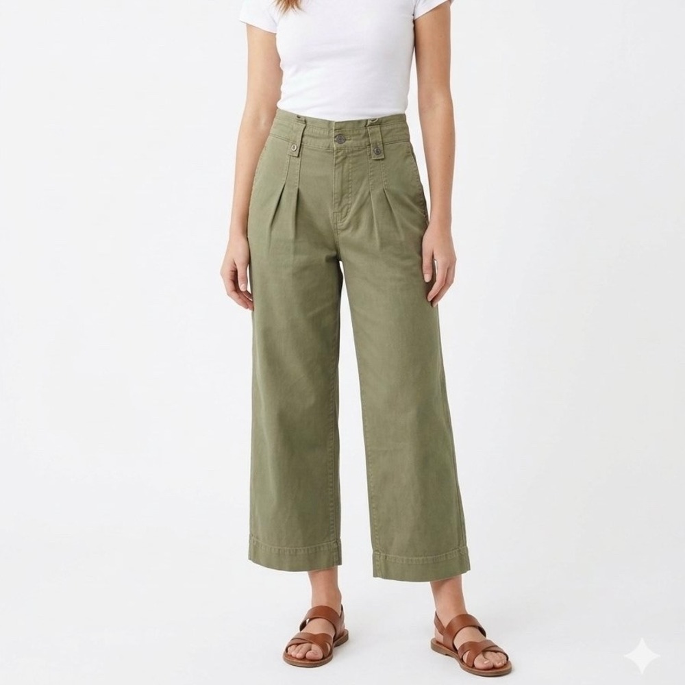 UpWest Resort & Mercantile Olive Green Wide Leg Utility Crop Pants  100% Cotton